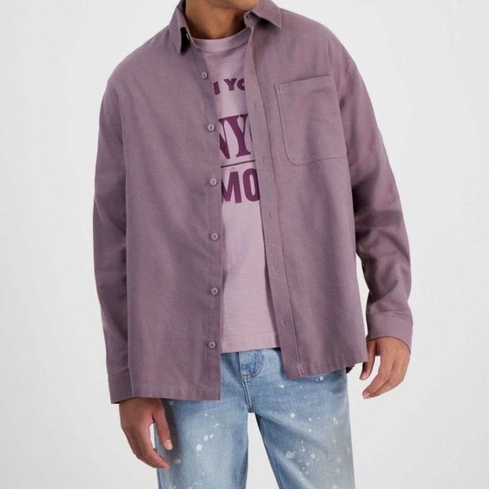 Mode of‎ One Mens Relaxed Fit Flannel Shirt Soft Moon Purple XL 100197730MN